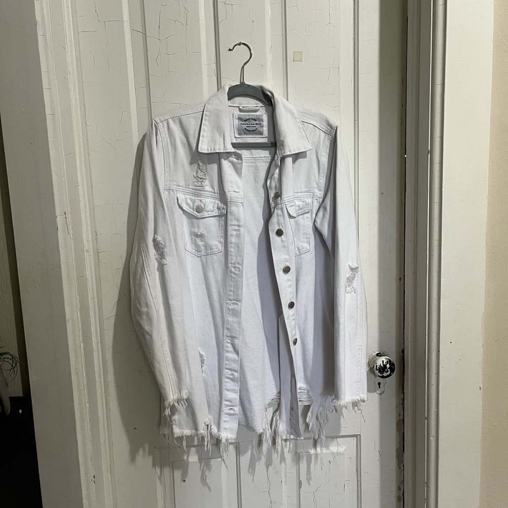 White Distressed Jean Jacket